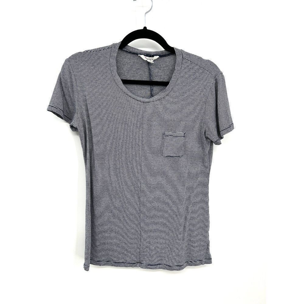 ATHLETA Navy Blue White Striped Pocket Stretch Short Sleeve T-Shirt Size XS